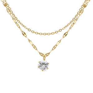 COLLIER ACIER DORÉ 2 RANGS AVEC OXYDE BLANC SERTI 41+4CM