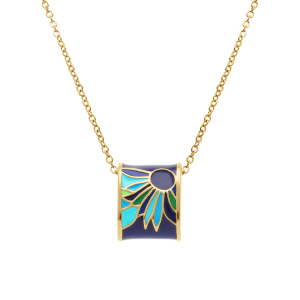 COLLIER ACIER DORÉ JAUNE STELLA MIA  RÉSINE BLEU ET VERTE 45+10CM