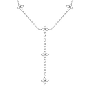 COLLIER ACIER FLEURS CRAVATE RÉSINE BLANCHE 40+5CM