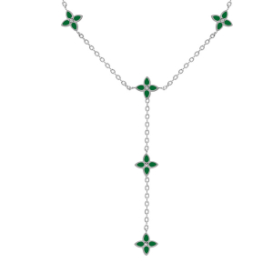 COLLIER ACIER FLEURS CRAVATE RÉSINE VERT 40+5CM