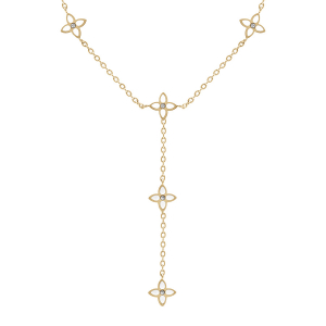 COLLIER ACIER DORÉ FLEURS CRAVATE RÉSINE BLANCHE 40+5CM