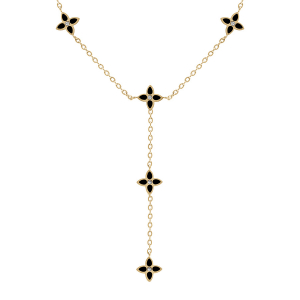 COLLIER ACIER DORÉ FLEURS CRAVATE RÉSINE NOIRE 40+5CM