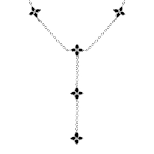 COLLIER ACIER FLEURS CRAVATE RÉSINE NOIRE 40+5CM