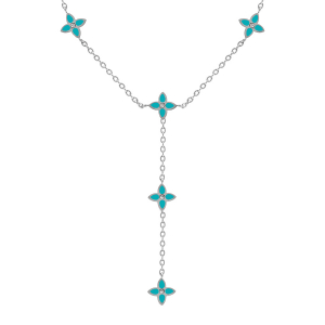COLLIER ACIER FLEURS CRAVATE RÉSINE TURQUOISE 40+5CM