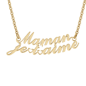 COLLIER ACIER ET PVD JAUNE DECOUPÉ MAMAN JE T'AIME  41+3CM