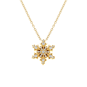 COLLIER ACIER DORÉ FLOCON DE NEIGE 16MM OXYDE BLANCS SERTIS   43+5CM
