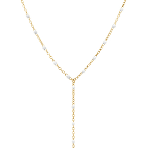 COLLIER ACIER DORÉ CRAVATE (10.5CM) RÉSINES BLANCHE  40+5CM