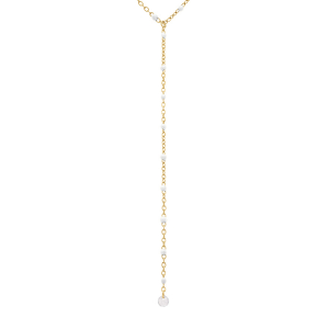COLLIER ACIER DORÉ CRAVATE (10.5CM) RÉSINES BLANCHE  40+5CM