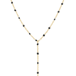 COLLIER ACIER DORÉ CRAVATE (10.5CM) RÉSINES NOIRES  40+5CM
