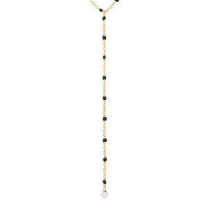 COLLIER ACIER DORÉ CRAVATE (10.5CM) RÉSINES NOIRES  40+5CM