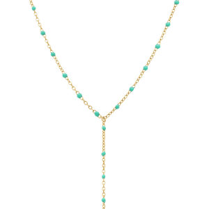 COLLIER ACIER DORÉ CRAVATE (10.5CM) RÉSINES TURQUOISE  40+5CM