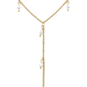 COLLIER ACIER DORÉ CRAVATE (10CM) PERLES BLANCHE IMITATION  40+5CM