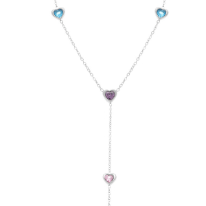 COLLIER ACIER CRAVATE COEURS OXYDES MULTI COULEURS  40+5CM