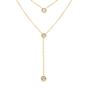 COLLIER ACIER DORÉ DOUBLE CRAVATE 2 OXYDES BLANCS SERTI CLOS  40+5CM