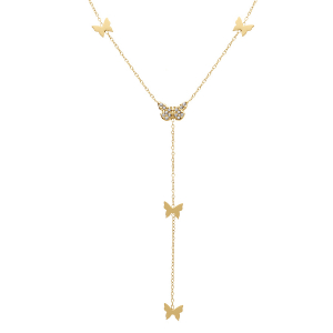 COLLIER ACIER DORÉ CRAVATE (6CM) PAPILLONS  40+5CM