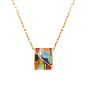 COLLIER ACIER DORÉ JAUNE STELLA MIA  RÉSINE MULTICOULEUR  45+10CM