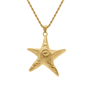 COLLIER ACIER DORÉ PENDENTIF ETOILE DE MER 40+6CM