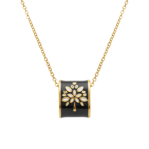 COLLIER ACIER DORÉ JAUNE STELLA MIA  PENDENTIF RECTANGULAIRE RÉSINE NOIRE ET BLANCHE 45+10CM