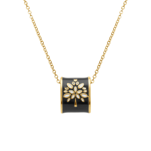 COLLIER ACIER DORÉ JAUNE STELLA MIA  PENDENTIF RECTANGULAIRE RÉSINE NOIRE ET BLANCHE 45+10CM