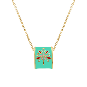 COLLIER ACIER DORÉ JAUNE STELLA MIA  RÉSINE VERTE ET ROUGE 45+10CM