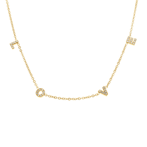 COLLIER ACIER DORÉ LOVE OXYDES BLANCS SERTIS 43+4CM