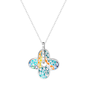 COLLIER ACIER STELLA MIA  FORME FLEUR 25MM RÉSINE MULTI COULEUR  45+10CM