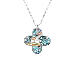 COLLIER ACIER STELLA MIA  FORME FLEUR 25MM RÉSINE MULTI COULEUR  45+10CM