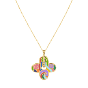 COLLIER ACIER DORÉ STELLA MIA  FORME FLEUR 25MM  RÉSINE MULTI COULEUR  45+10CM