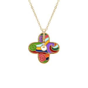 COLLIER ACIER DORÉ STELLA MIA  FORME FLEUR 25MM  RÉSINE MULTI COULEUR  45+10CM