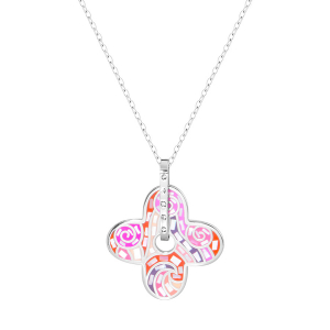 COLLIER ACIER STELLA MIA  FORME FLEUR 25MM RÉSINE ROSE  45+10CM