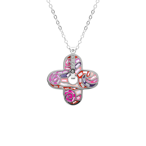 COLLIER ACIER STELLA MIA  FORME FLEUR 25MM RÉSINE ROSE  45+10CM