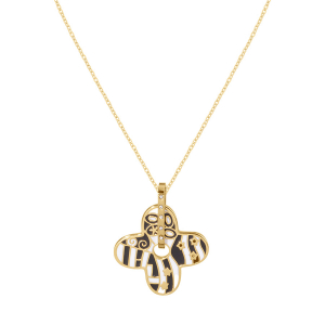 COLLIER ACIER DORÉ STELLA MIA  FORME FLEUR 25MM  RÉSINE BLANCHE ET NOIRE  45+10CM