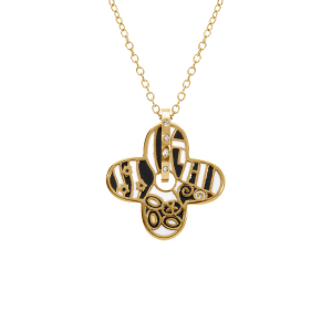COLLIER ACIER DORÉ STELLA MIA  FORME FLEUR 25MM  RÉSINE BLANCHE ET NOIRE  45+10CM