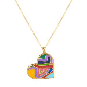 COLLIER ACIER DORÉ STELLA MIA  FORME COEUR 25MM RÉSINE MULTI COULEUR   45+10CM