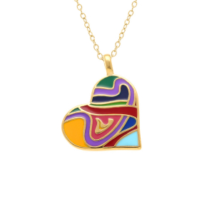COLLIER ACIER DORÉ STELLA MIA  FORME COEUR 25MM RÉSINE MULTI COULEUR   45+10CM