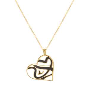 COLLIER ACIER DORÉ STELLA MIA  FORME COEUR 25MM RÉSINE BLANCHE ET NOIRE    45+10CM