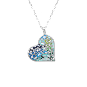 COLLIER ACIER STELLA MIA  FORME COEUR 25MM RÉSINE TON PASTEL BLEU ET VERT  45+10CM