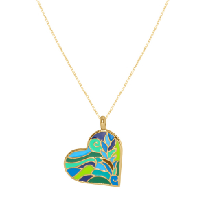 COLLIER ACIER DORÉ STELLA MIA  FORME COEUR 25MM RÉSINE TON PASTEL BLEU ET VERT  45+10CM