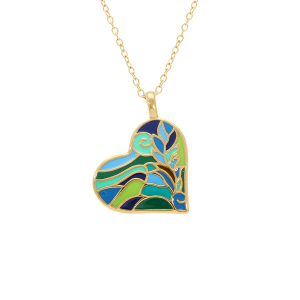 COLLIER ACIER DORÉ STELLA MIA  FORME COEUR 25MM RÉSINE TON PASTEL BLEU ET VERT  45+10CM