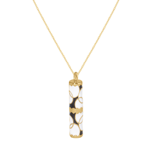 COLLIER ACIER DORÉ STELLA MIA  FORME TUBE 25MM X 5MM  RÉSINE BLANCHE ET NOIRE  45+10CM
