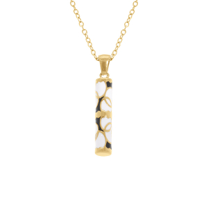 COLLIER ACIER DORÉ STELLA MIA  FORME TUBE 25MM X 5MM  RÉSINE BLANCHE ET NOIRE  45+10CM