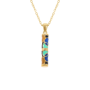COLLIER ACIER DORÉ STELLA MIA  FORME TUBE 25MM X 5MM  MOTIF ROND RÉSINE MULTI COULEUR   45+10CM