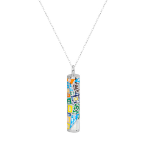 COLLIER ACIER STELLA MIA  FORME TUBE 25MM X 5MM  MOTIF SPIRALE RÉSINE MULTI COULEUR   45+10CM