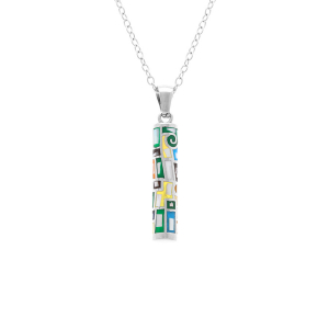 COLLIER ACIER STELLA MIA  FORME TUBE 25MM X 5MM  MOTIF SPIRALE RÉSINE MULTI COULEUR   45+10CM