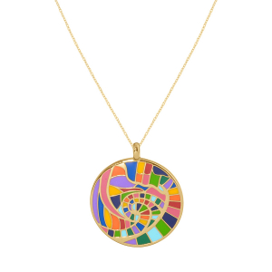 COLLIER ACIER DORÉ STELLA MIA  ROND 25MM RÉSINE MULTI COULEUR  45+10CM