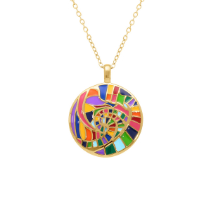 COLLIER ACIER DORÉ STELLA MIA  ROND 25MM RÉSINE MULTI COULEUR  45+10CM