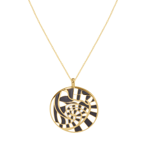 COLLIER ACIER DORÉ STELLA MIA  ROND 25MM RÉSINE BLANCHE ET NOIRE  45+10CM