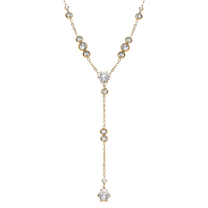 COLLIER ACIER DORÉ FORME CRAVATE OXYDES BLANCS 42+5CM