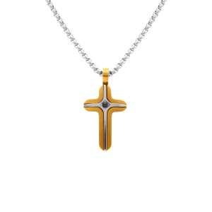COLLIER ACIER CROIX DORÉ 25MM 1 OXYDE BLEU 45+6CM