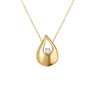 COLLIER ACIER DORÉ GOUTTE 1 OXYDE BLANC SERTI 40+5CM